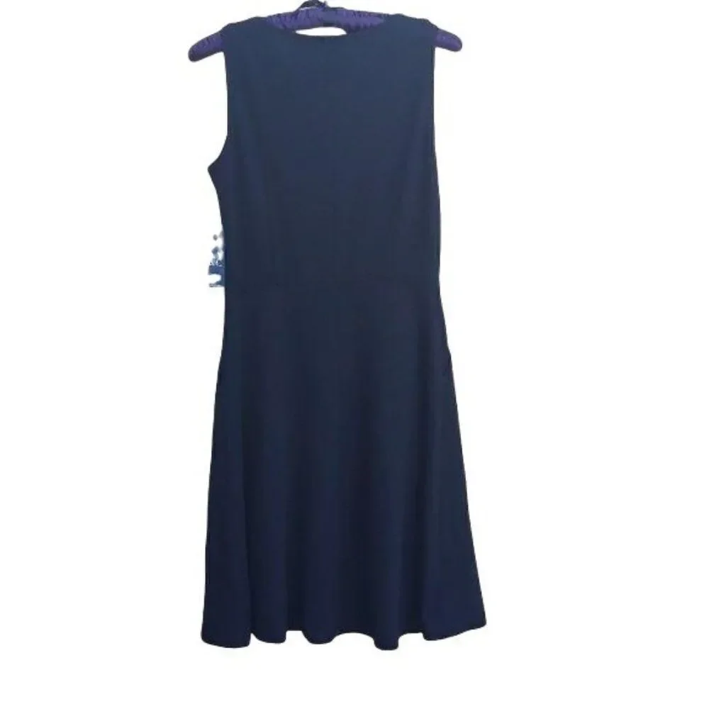 New York & Company Dress Sleeveless Fit Flare‎ Midi Pockets Cotton Black XS